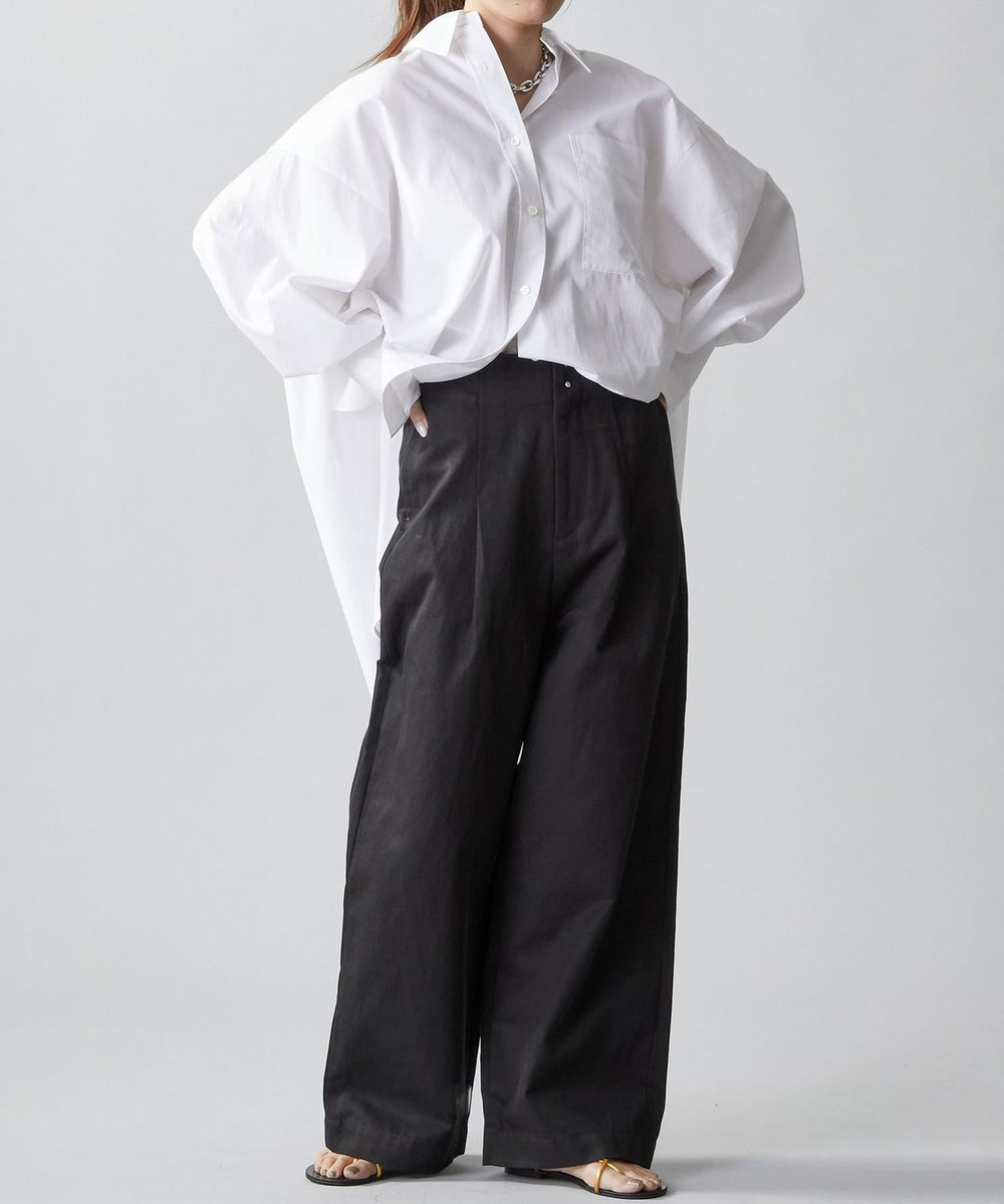 1er Arrondissement コットンヘンプツイルハイウエストパンツ ブラック