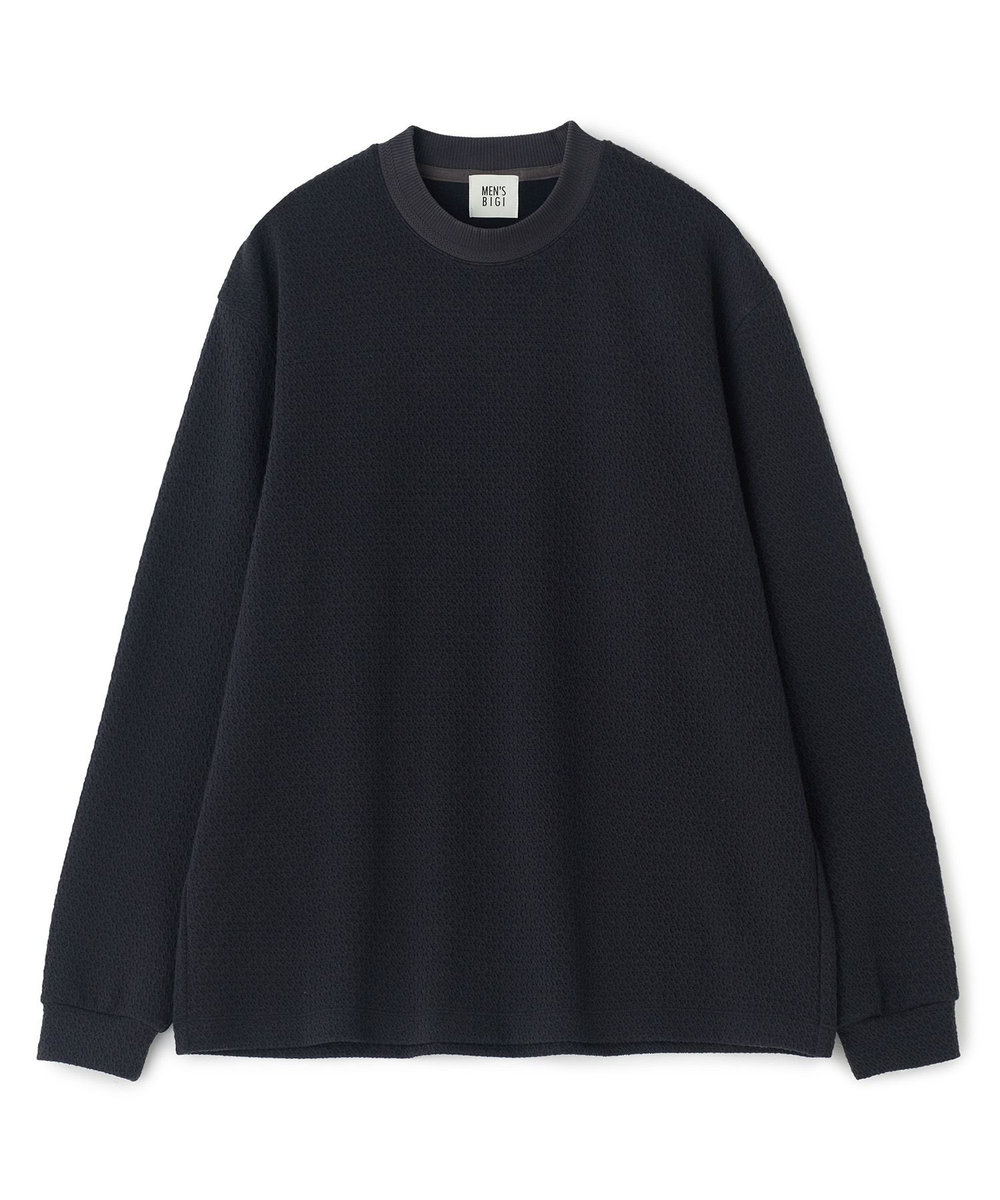 MEN'S BIGI ウール混フクレジャカード モックネックロングTEE［ストレッチ］ チャコールグレー