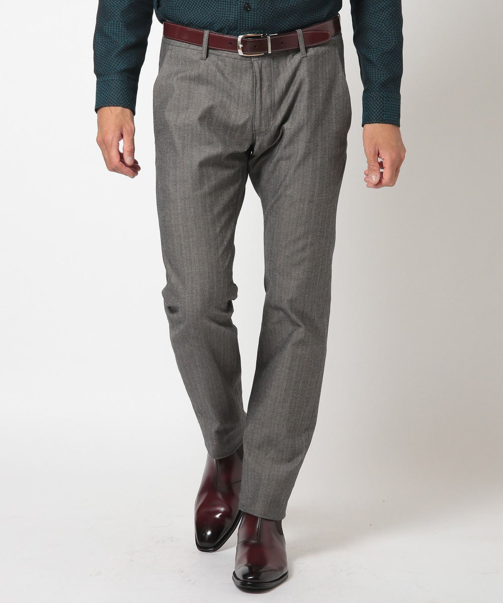MEN'S BIGI ＜ON/OFF兼用＞シャドーヘリンボーンストレッチパンツ チャコールグレー