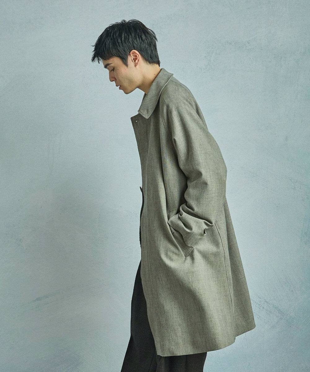 MEN'S BIGI ヘリンボーンダブルクロス ステンカラーコート＜2WAYストレッチ＞ ベージュ