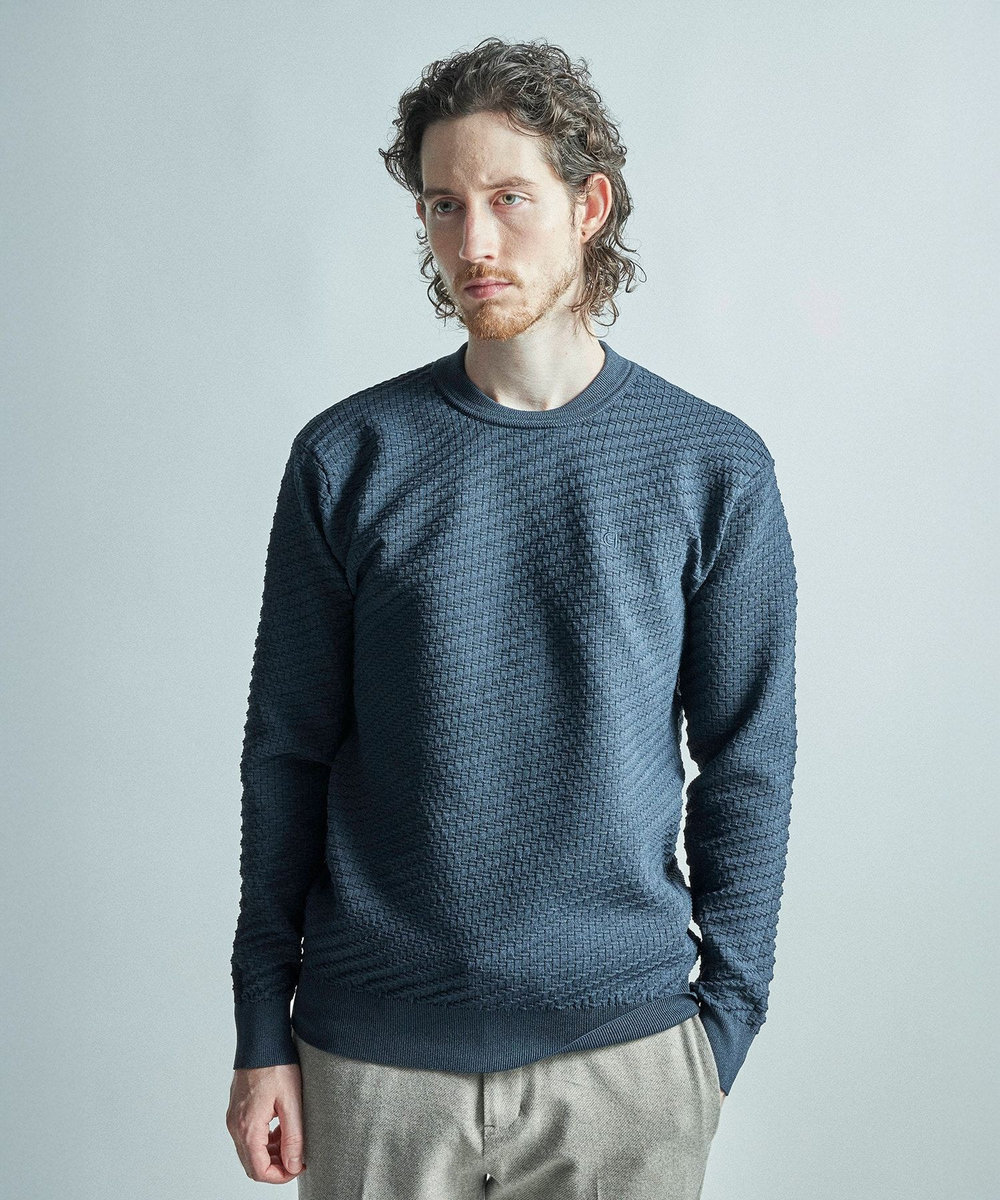 MEN'S BIGI 【COLE HAAN/コール ハーン】別注ブリスタージャガードハイゲージニットTEE＜マシンウォッシャブル＞ ネイビー