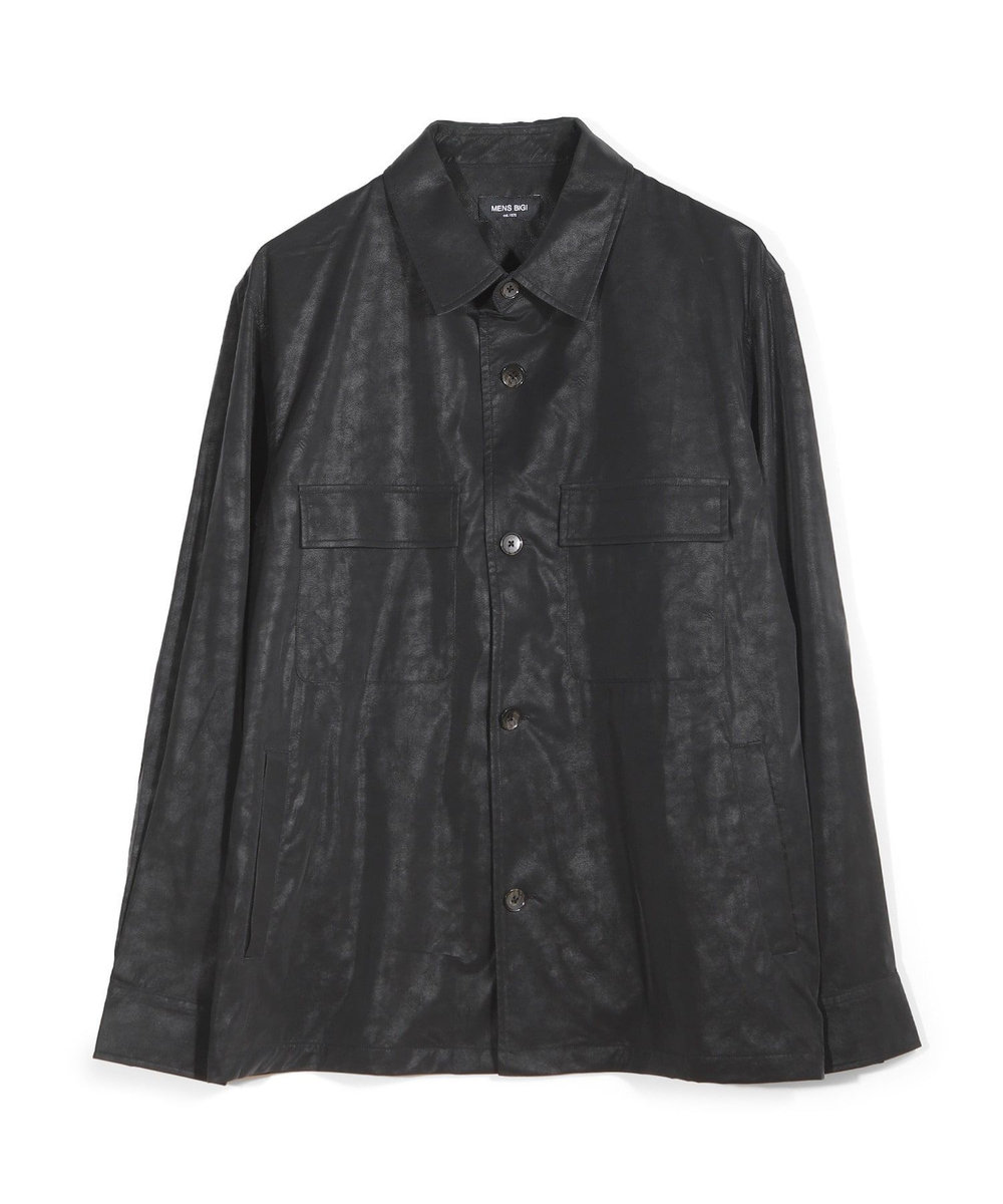 MEN'S BIGI フェイクレザーCPOシャツ ブラック