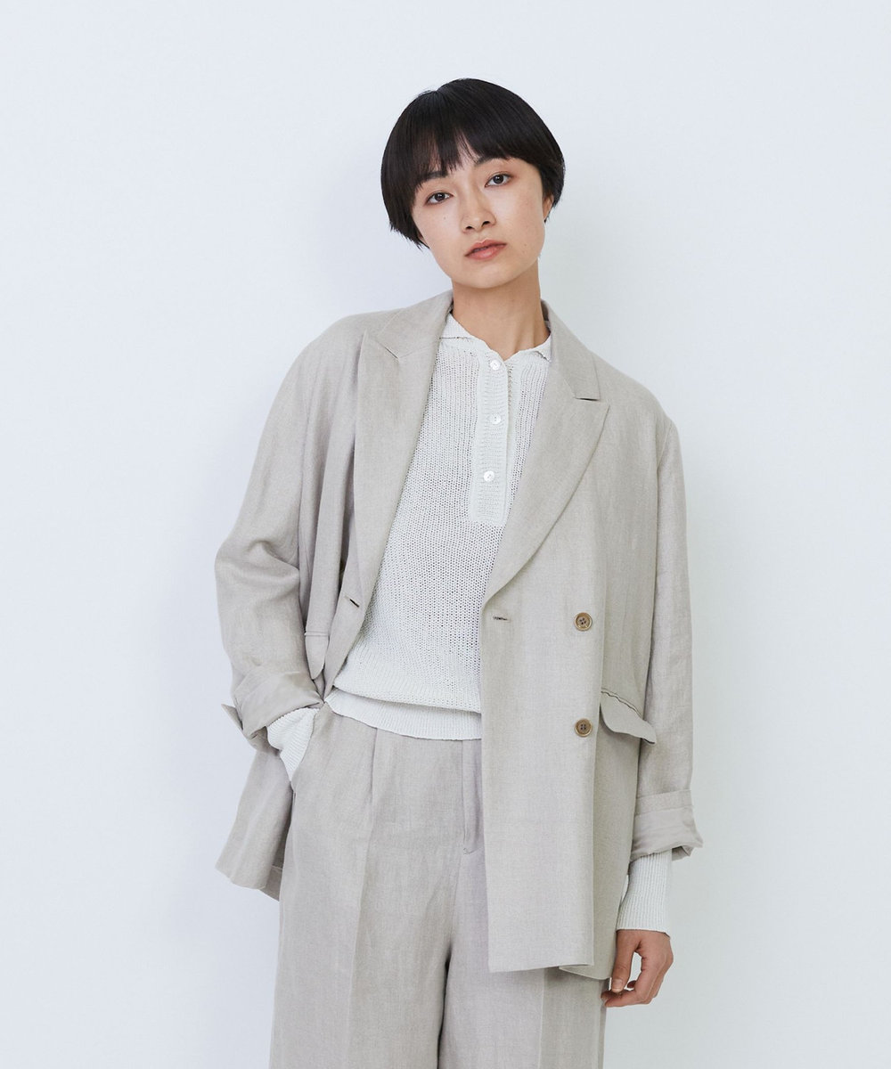 LOISIR 【セットアップ対応】リネンツイルダブルブレストジャケット キナリ