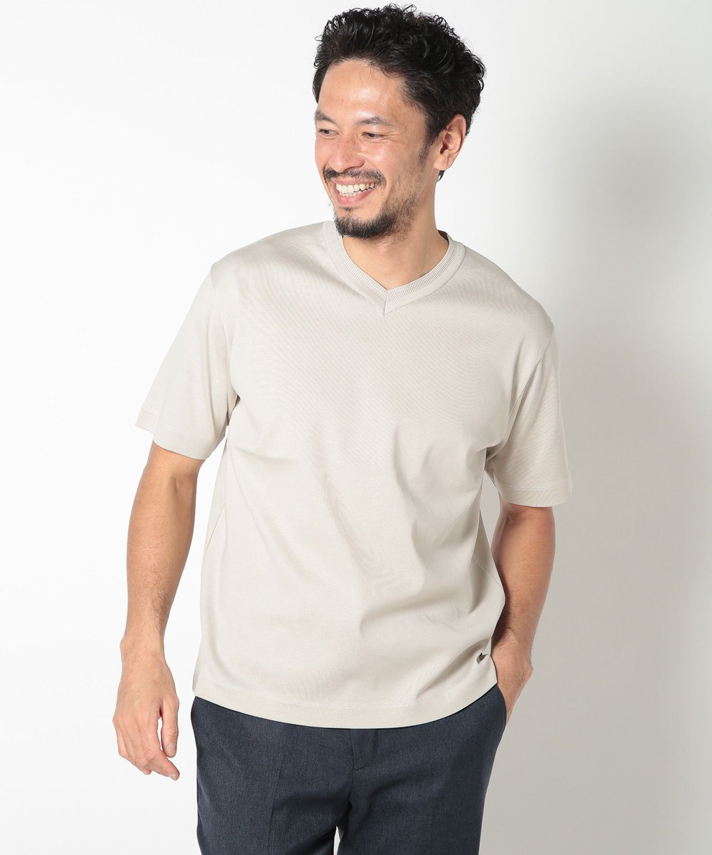 MEN'S BIGI 60/2マーセライズジャージVネックTEE ベージュ