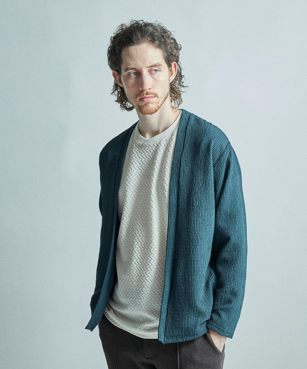 MEN'S BIGI ワッフルシアサッカー素材カーディガン グリーン