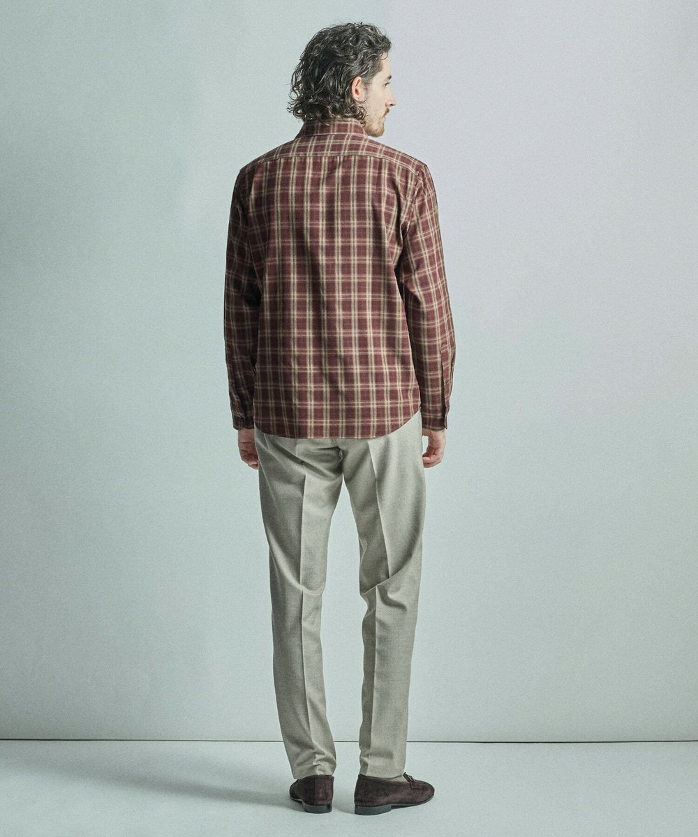 MEN'S BIGI ドビーチェックカジュアルシャツ ワイン