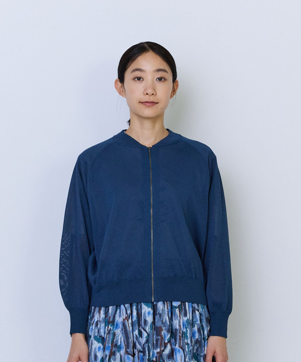ADIEU TRISTESSE ペーパーポリエステルニットブルゾン ネイビー