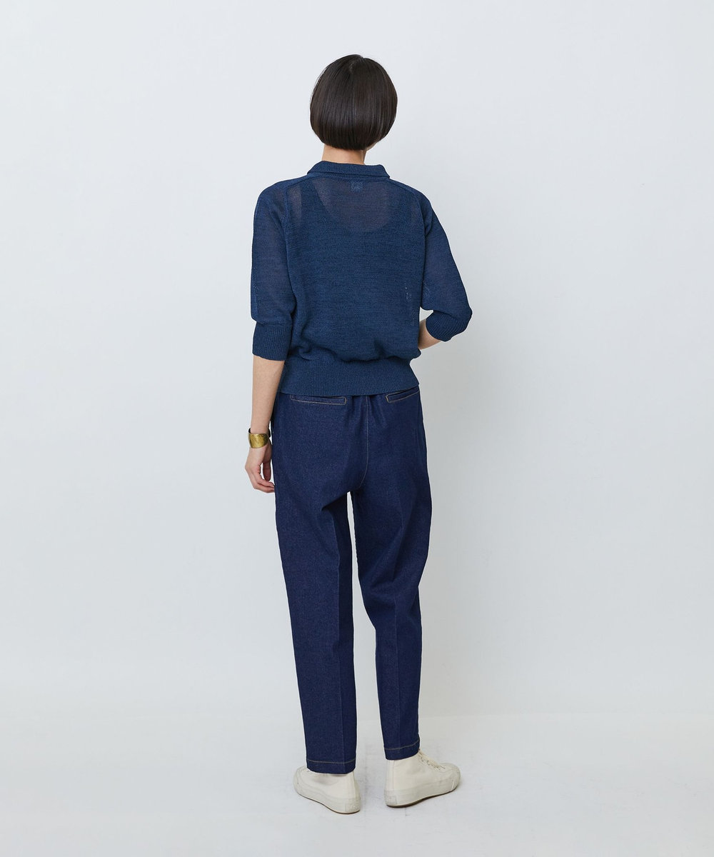 LOISIR エステル和紙透かし柄ポロニット ネイビー