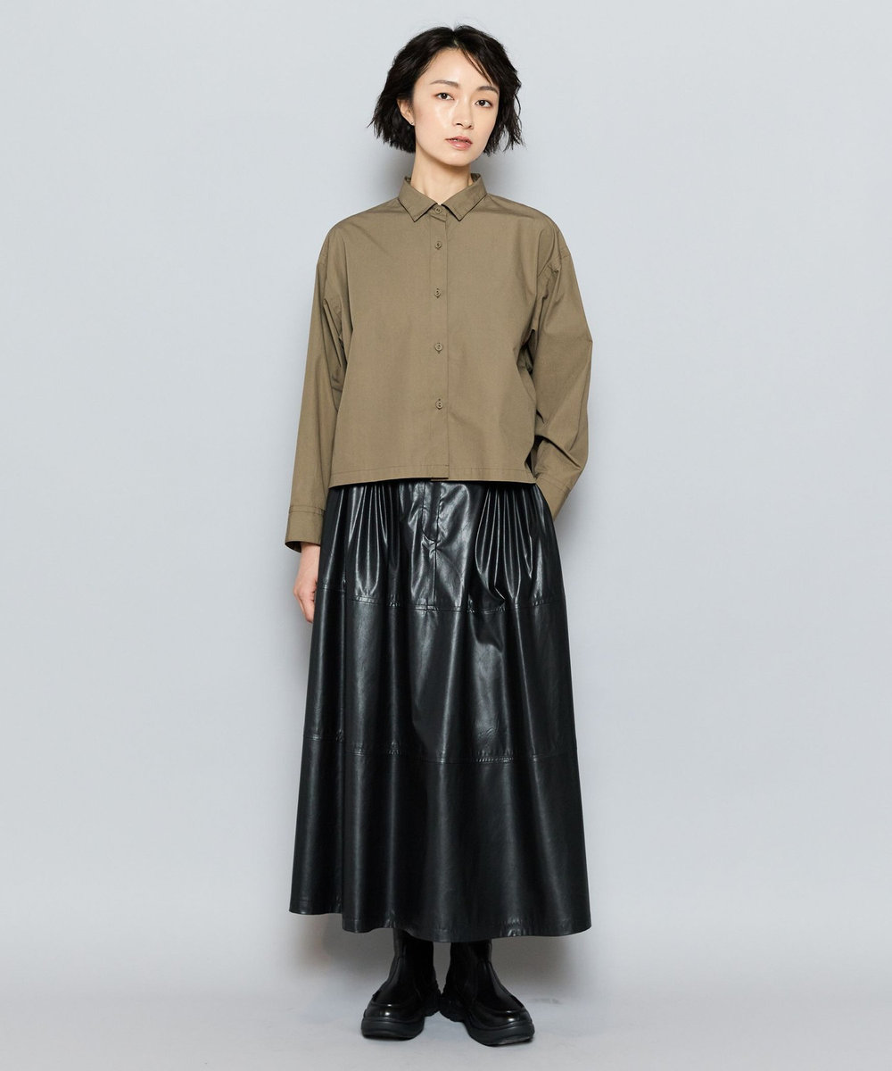 L'EQUIPE GREEN コットンタイプライタークロップドシャツ カーキ