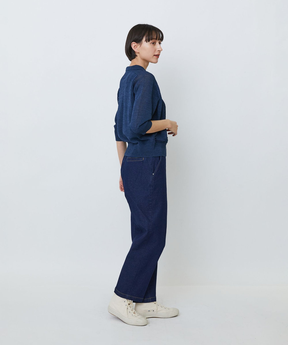 LOISIR エステル和紙透かし柄ポロニット ネイビー