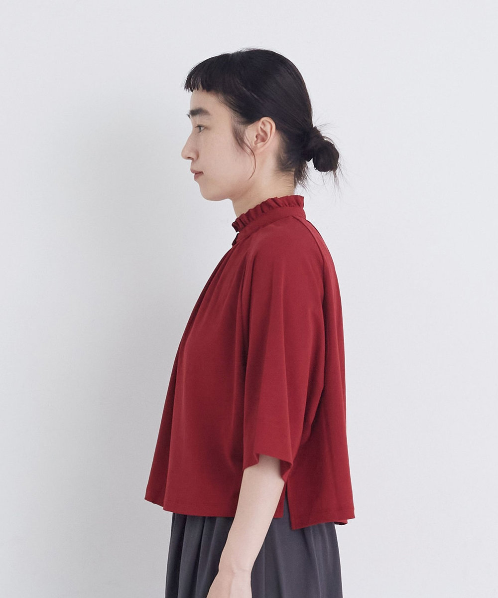 congés payés ADIEU TRISTESSE 【FAVE】ジャージーフリルカラークロップドブラウス レッド