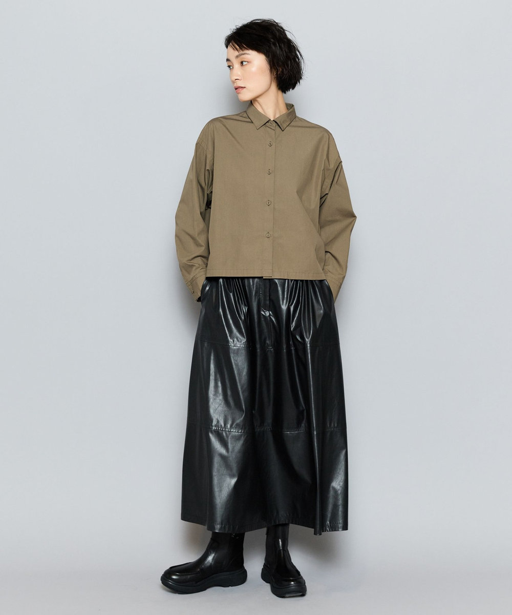L'EQUIPE GREEN コットンタイプライタークロップドシャツ カーキ