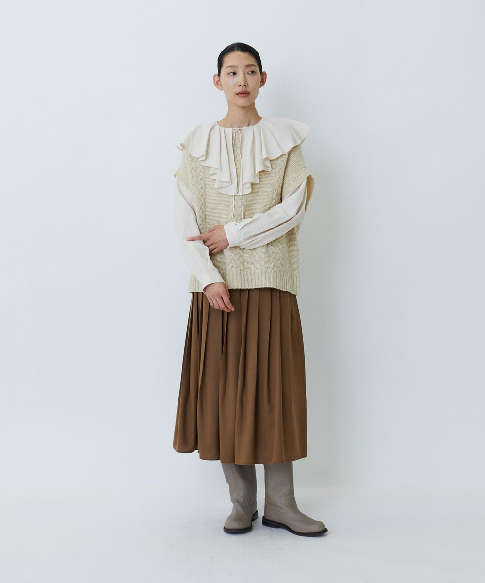 LOISIR レーヨンリネンラッフルカラーブラウス アイボリー