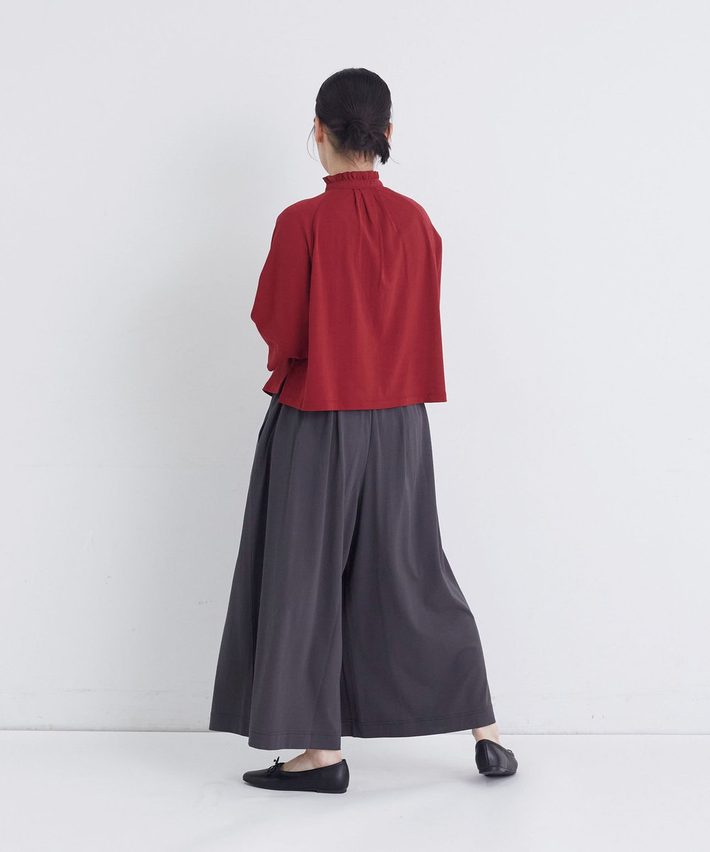 congés payés ADIEU TRISTESSE 【FAVE】ジャージーフリルカラークロップドブラウス レッド