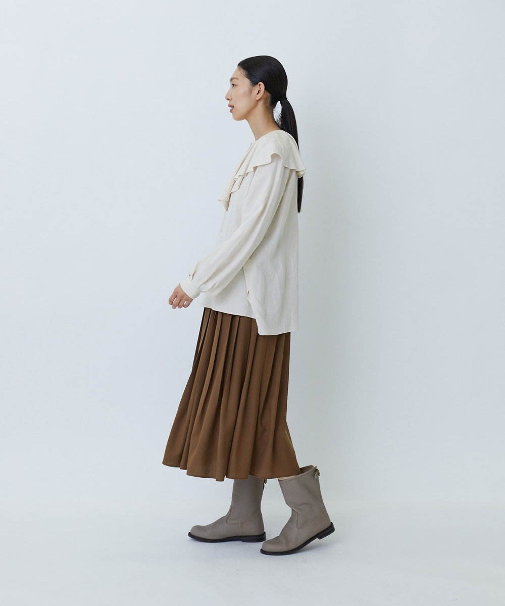 LOISIR レーヨンリネンラッフルカラーブラウス アイボリー