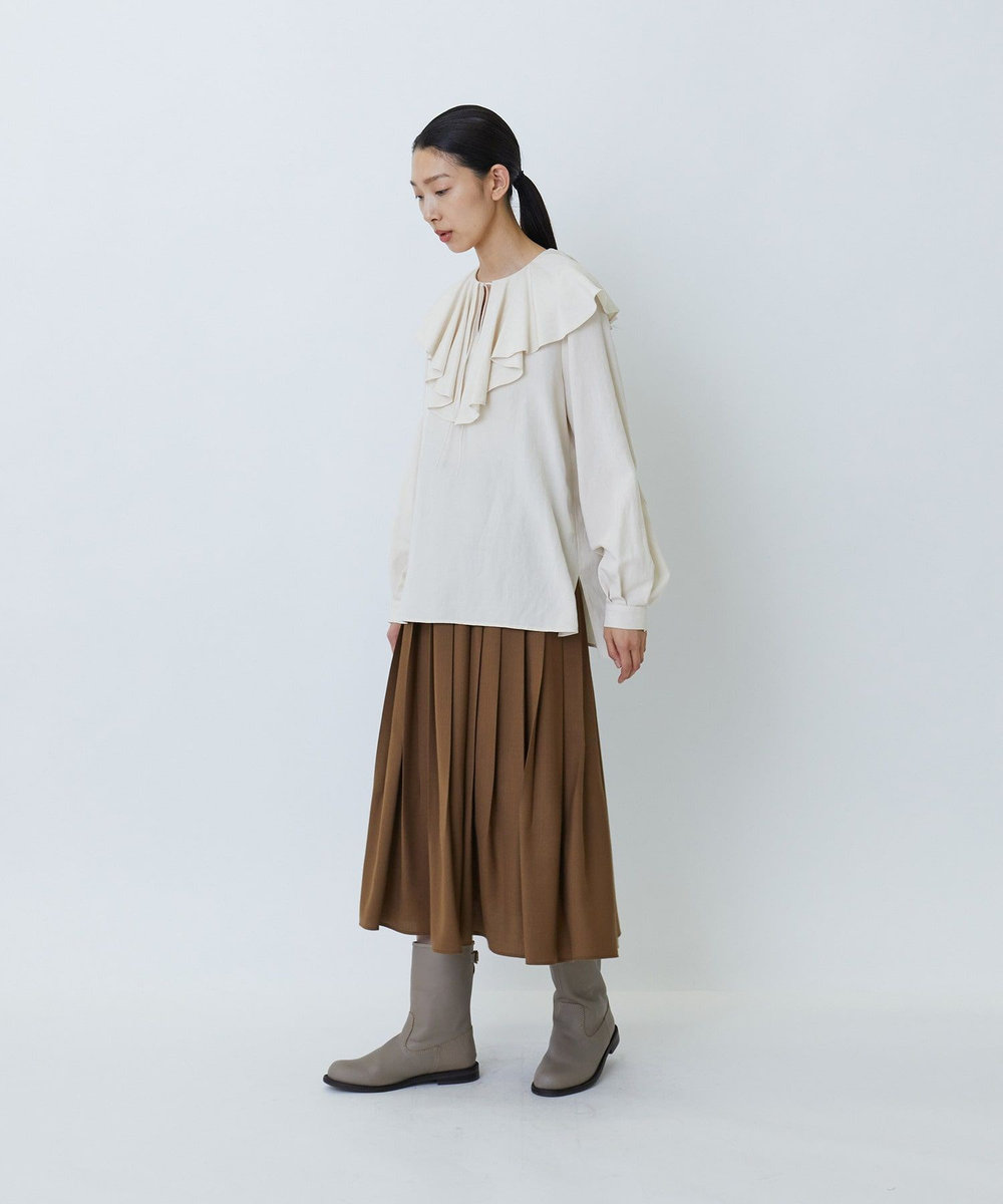LOISIR レーヨンリネンラッフルカラーブラウス アイボリー