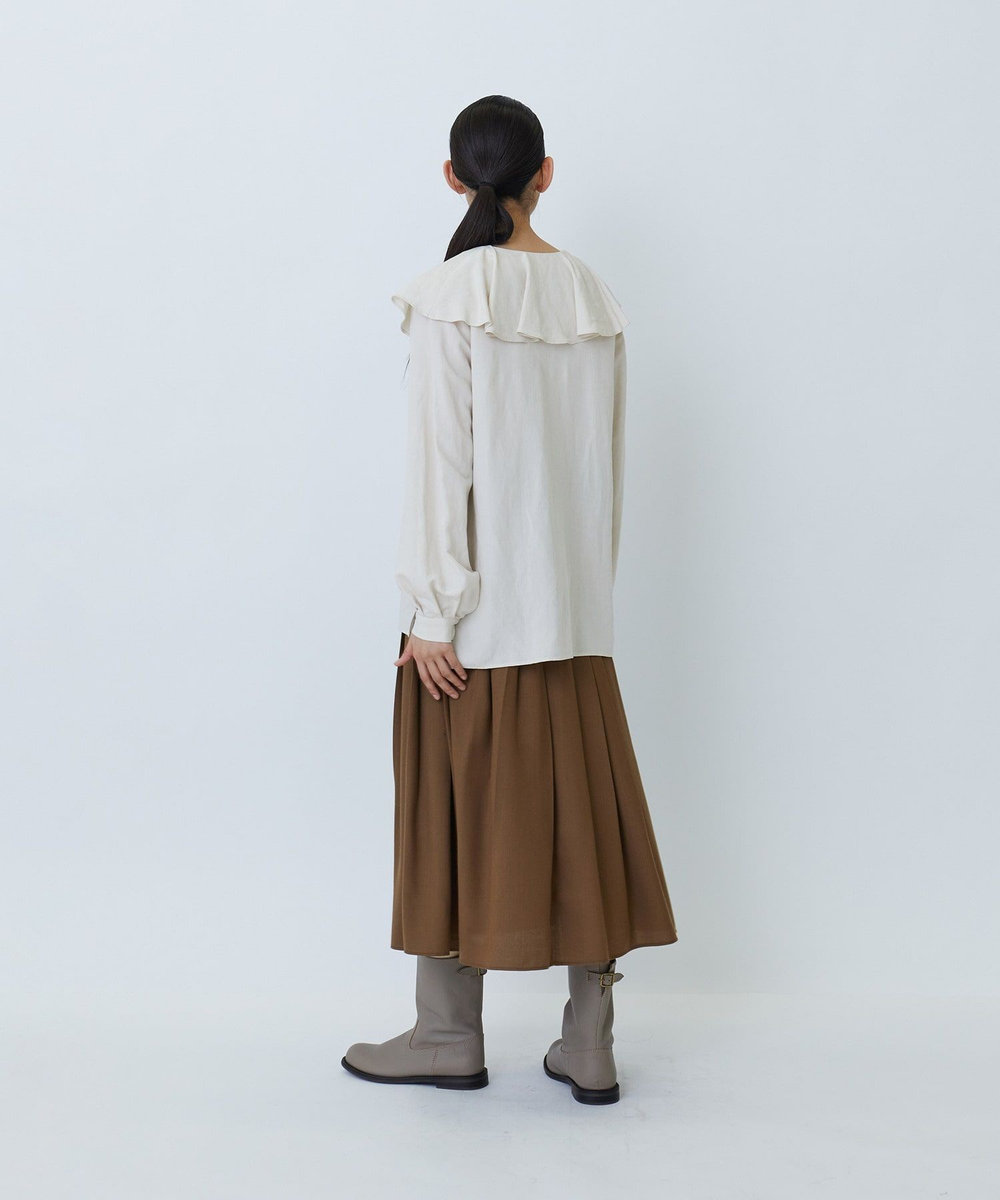 LOISIR レーヨンリネンラッフルカラーブラウス アイボリー