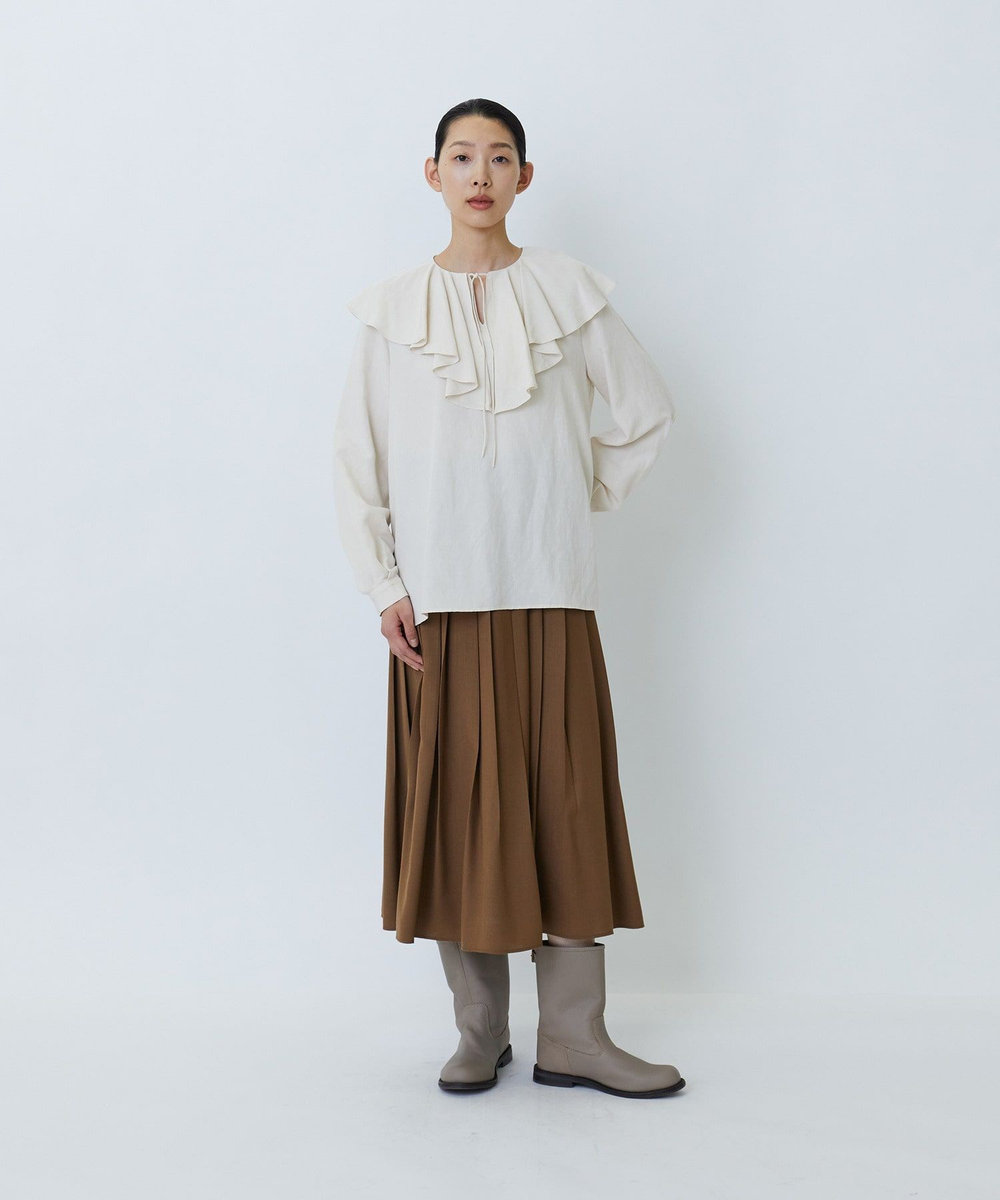LOISIR レーヨンリネンラッフルカラーブラウス アイボリー