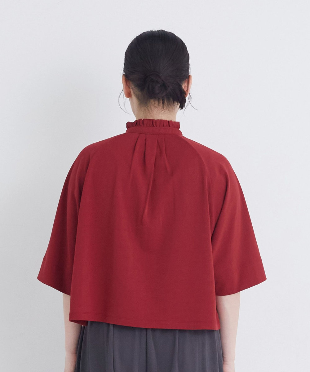 congés payés ADIEU TRISTESSE 【FAVE】ジャージーフリルカラークロップドブラウス レッド