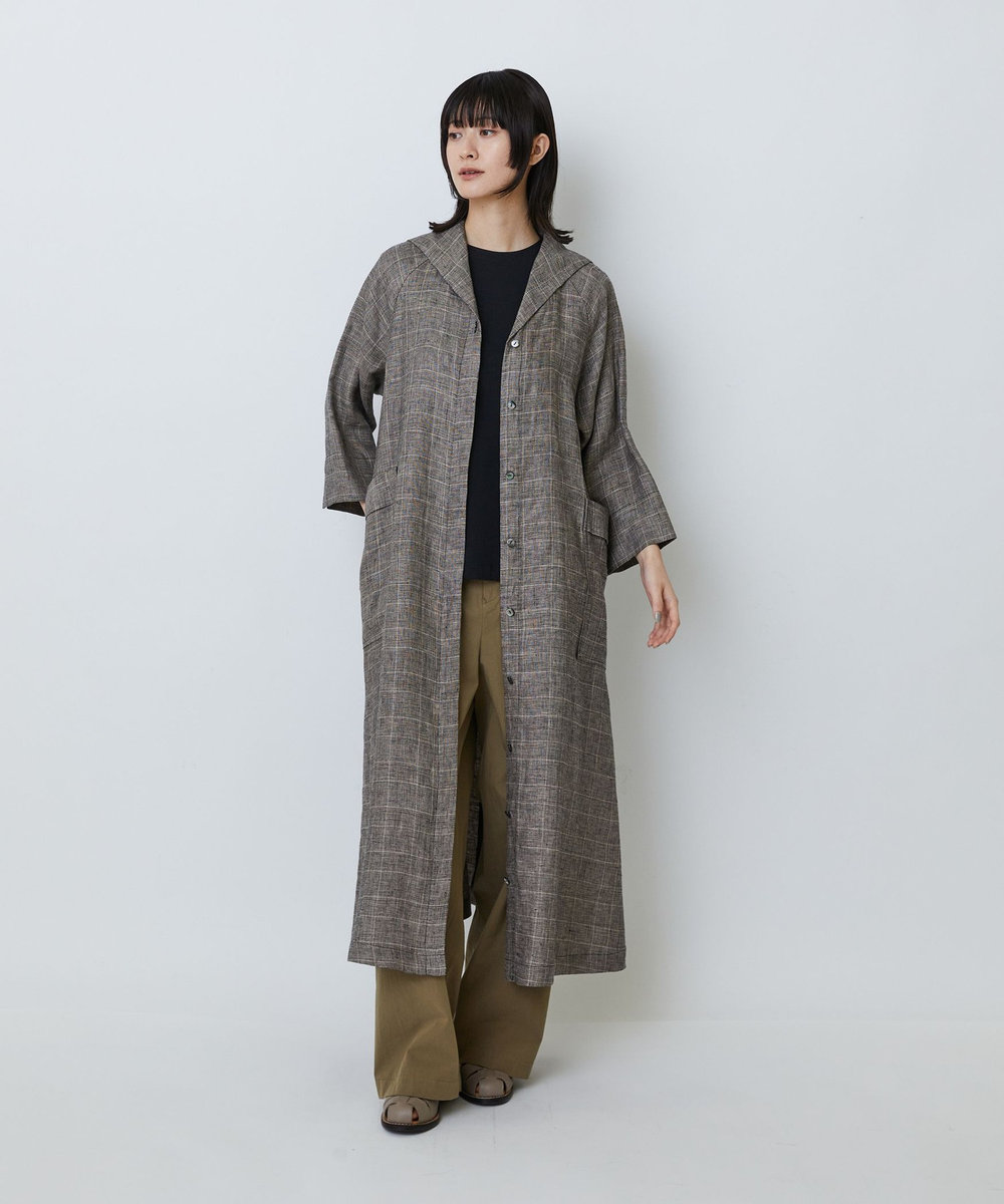 LOISIR リネンチェックセーラーカラーワンピース チェック