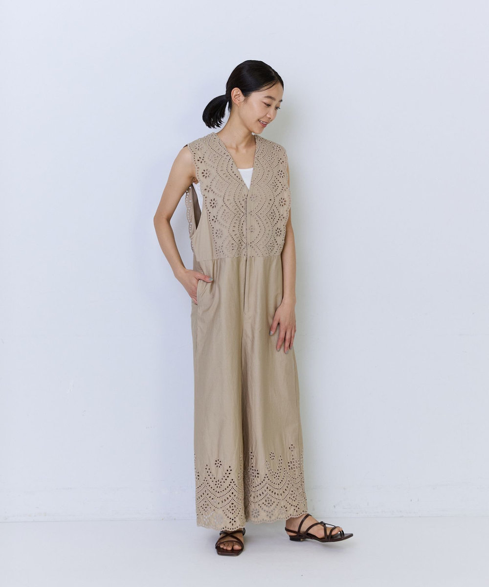 ADIEU TRISTESSE カットワーク刺繍サロペット ベージュ
