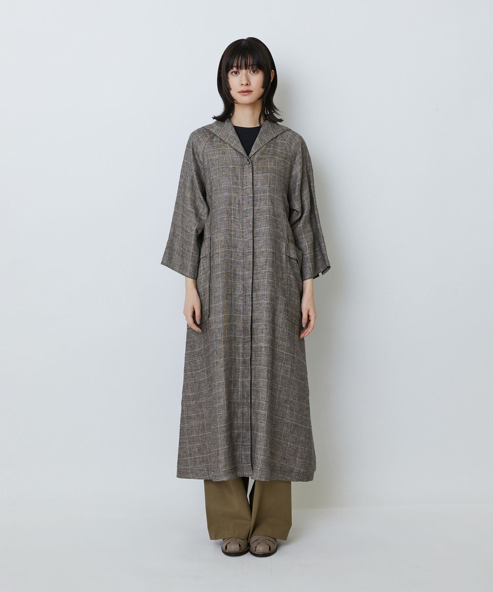 LOISIR リネンチェックセーラーカラーワンピース チェック