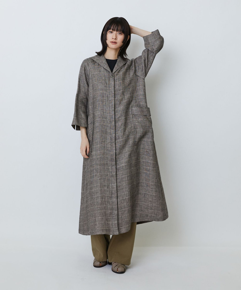 LOISIR リネンチェックセーラーカラーワンピース チェック