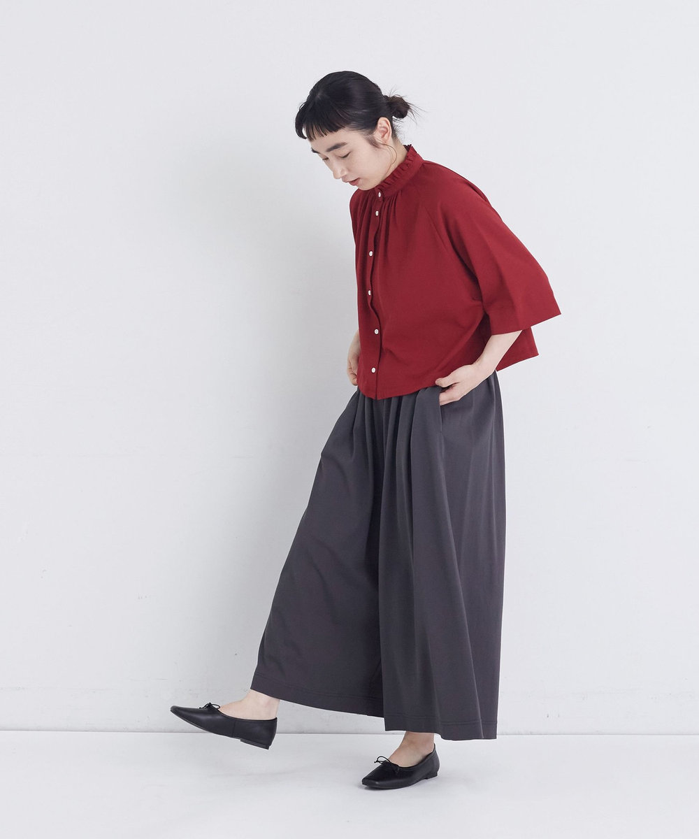 congés payés ADIEU TRISTESSE 【FAVE】ジャージーフリルカラークロップドブラウス レッド