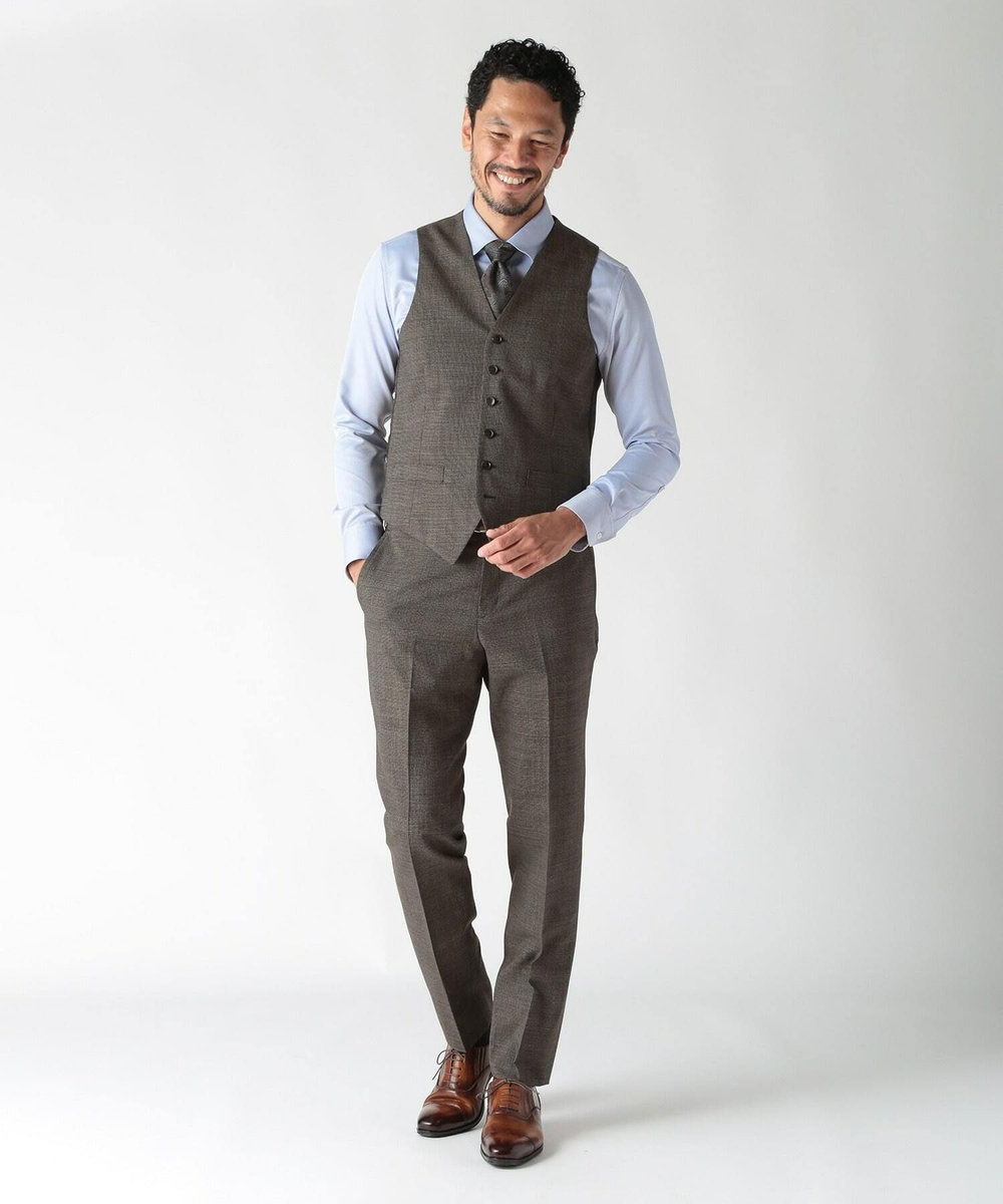 MEN'S BIGI ウールメランジ千鳥格子ベスト＜セットアップ＞ ブラウン