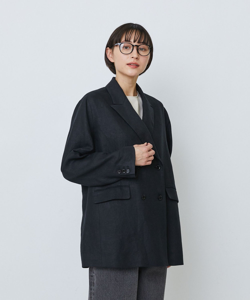 LOISIR 【セットアップ対応】リネンツイルダブルブレストジャケット ブラック