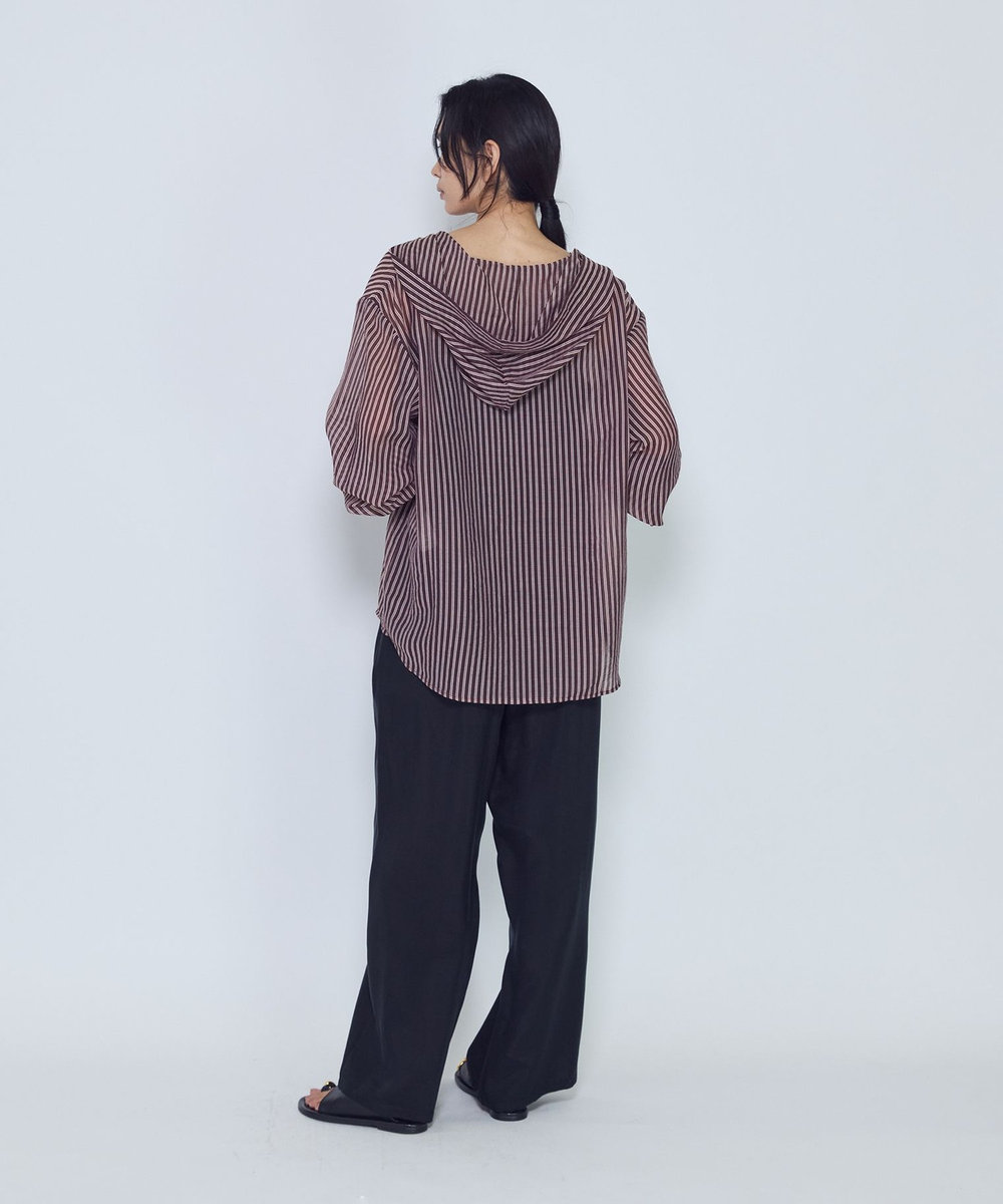 1er Arrondissement シアーマルチストライプフードシャツ ブラウン