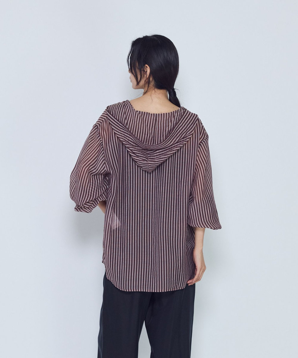 1er Arrondissement シアーマルチストライプフードシャツ ブラウン