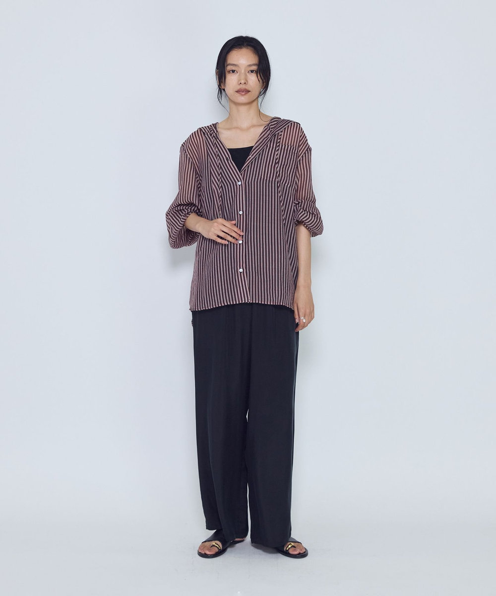 1er Arrondissement シアーマルチストライプフードシャツ ブラウン