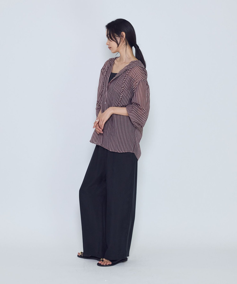 1er Arrondissement シアーマルチストライプフードシャツ ブラウン