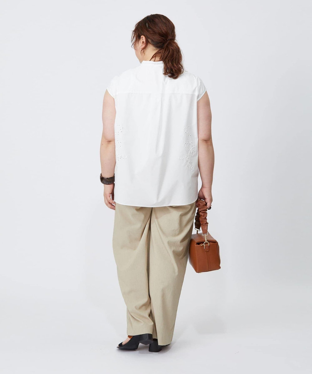 feerique Lサイズ（大きいサイズ） 【大きいサイズ】feerique カットワークレースフレンチスリーブブラウス ホワイト