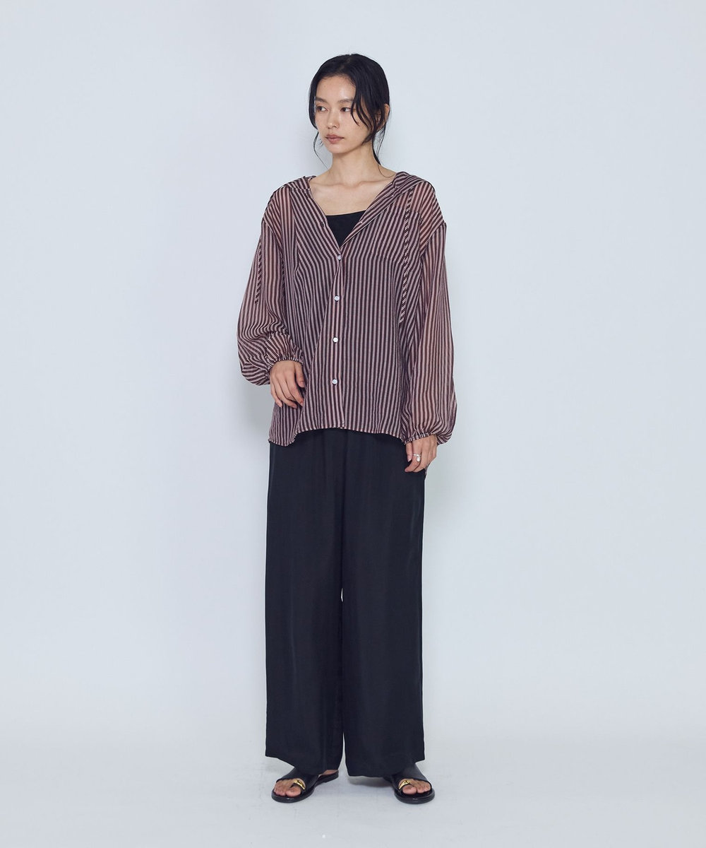 1er Arrondissement シアーマルチストライプフードシャツ ブラウン