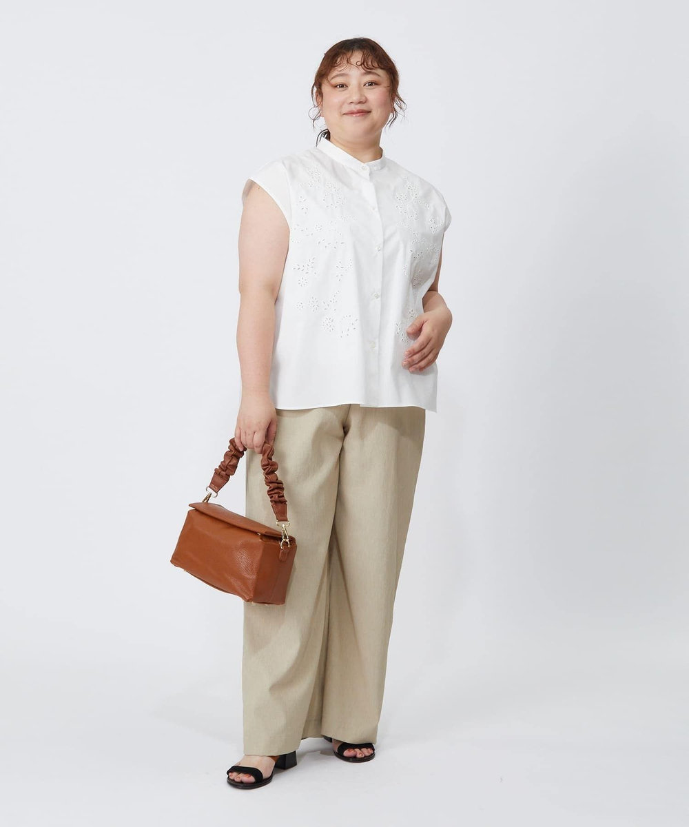 feerique Lサイズ（大きいサイズ） 【大きいサイズ】feerique カットワークレースフレンチスリーブブラウス ホワイト