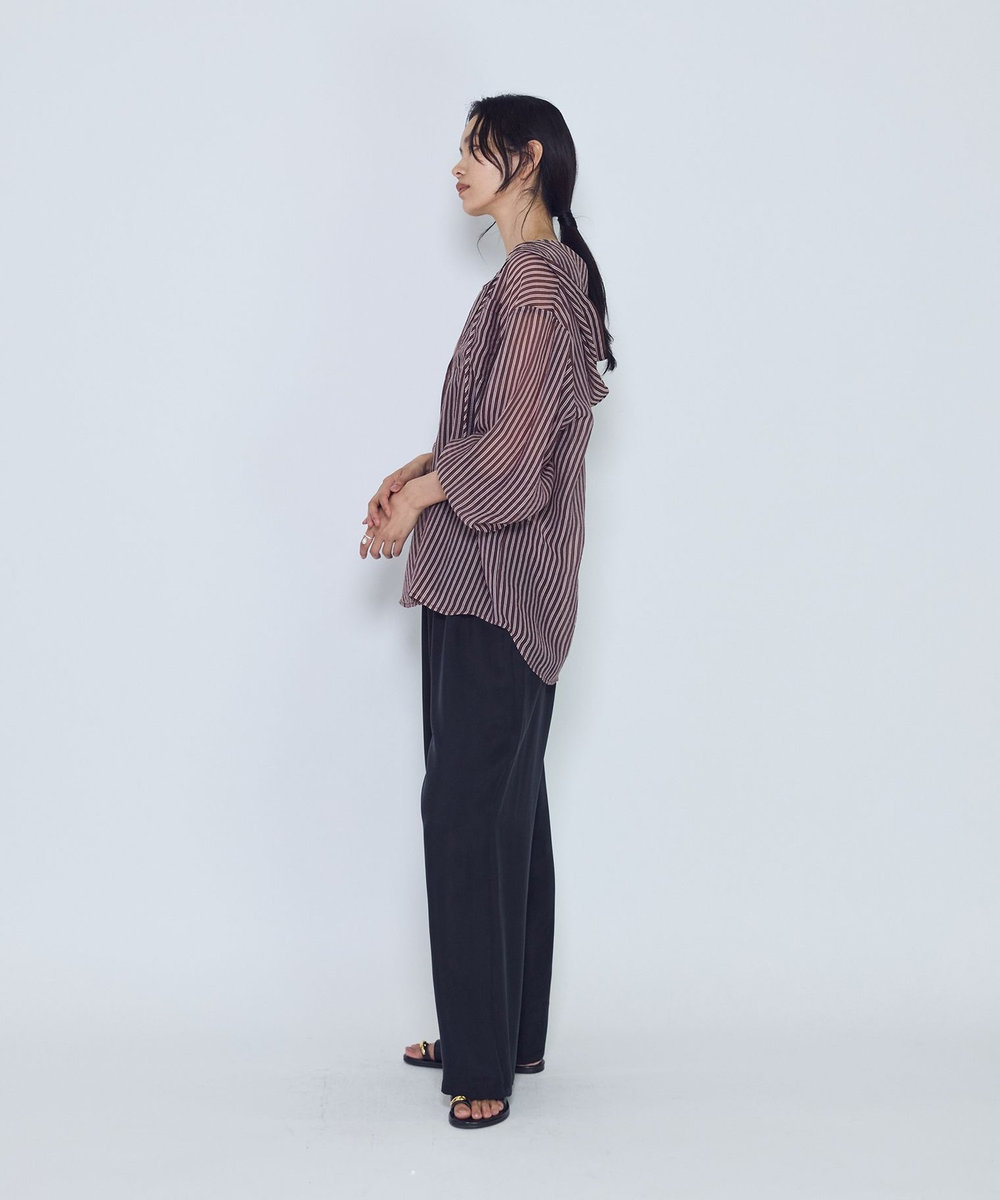 1er Arrondissement シアーマルチストライプフードシャツ ブラウン
