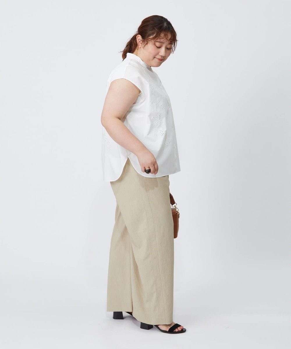 feerique Lサイズ（大きいサイズ） 【大きいサイズ】feerique カットワークレースフレンチスリーブブラウス ホワイト