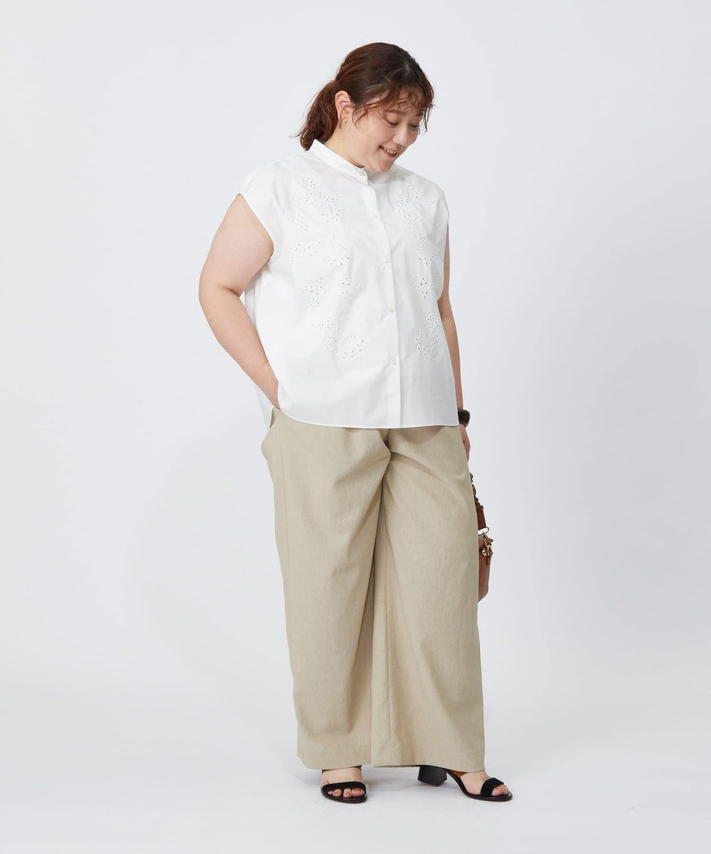 feerique Lサイズ（大きいサイズ） 【大きいサイズ】feerique カットワークレースフレンチスリーブブラウス ホワイト
