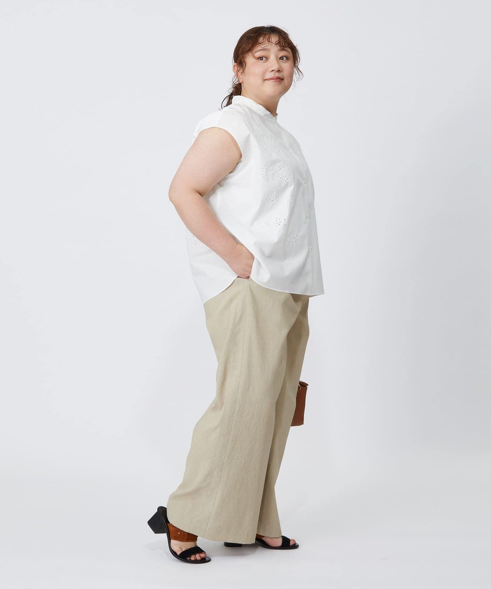 feerique Lサイズ（大きいサイズ） 【大きいサイズ】feerique カットワークレースフレンチスリーブブラウス ホワイト