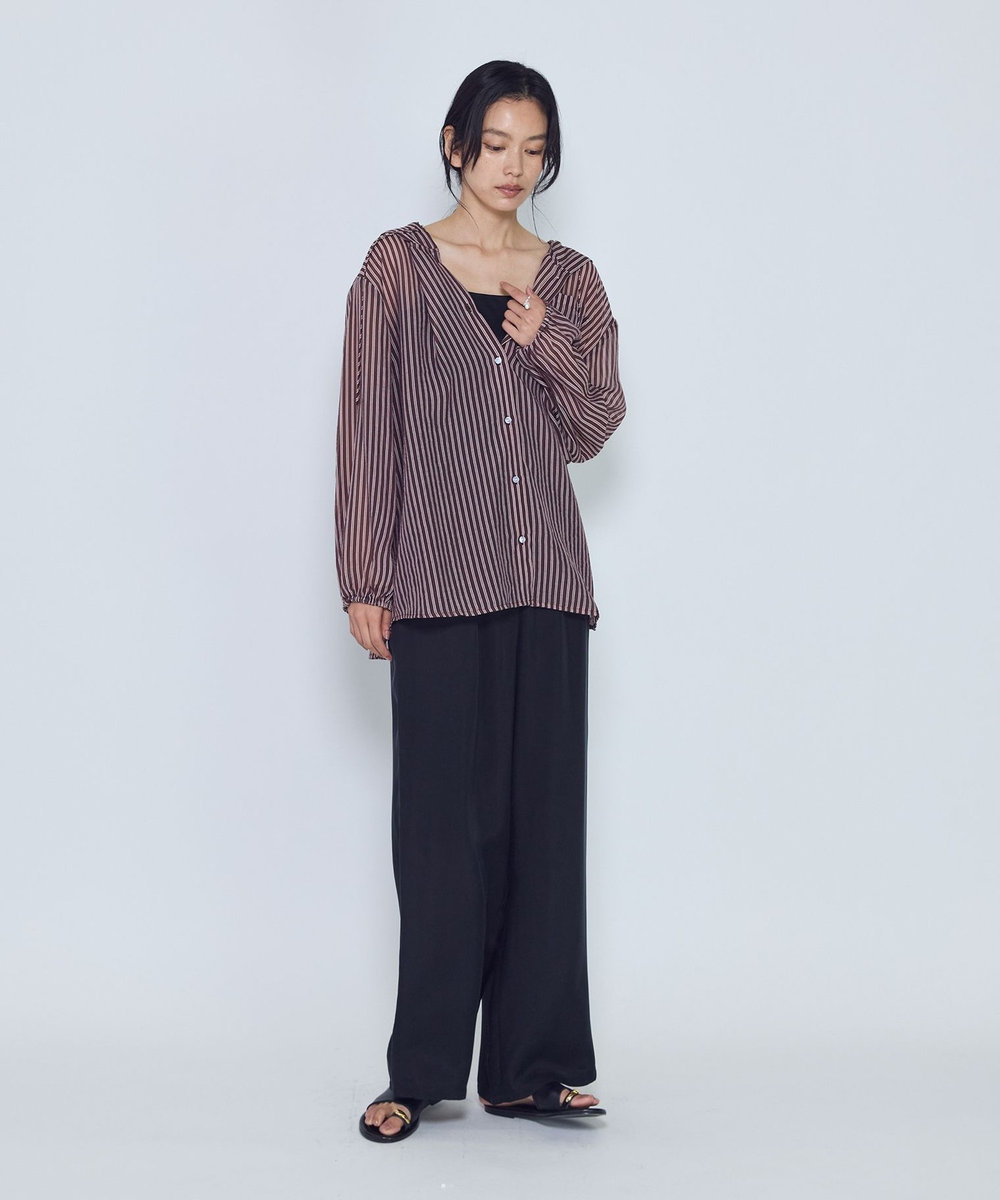 1er Arrondissement シアーマルチストライプフードシャツ ブラウン