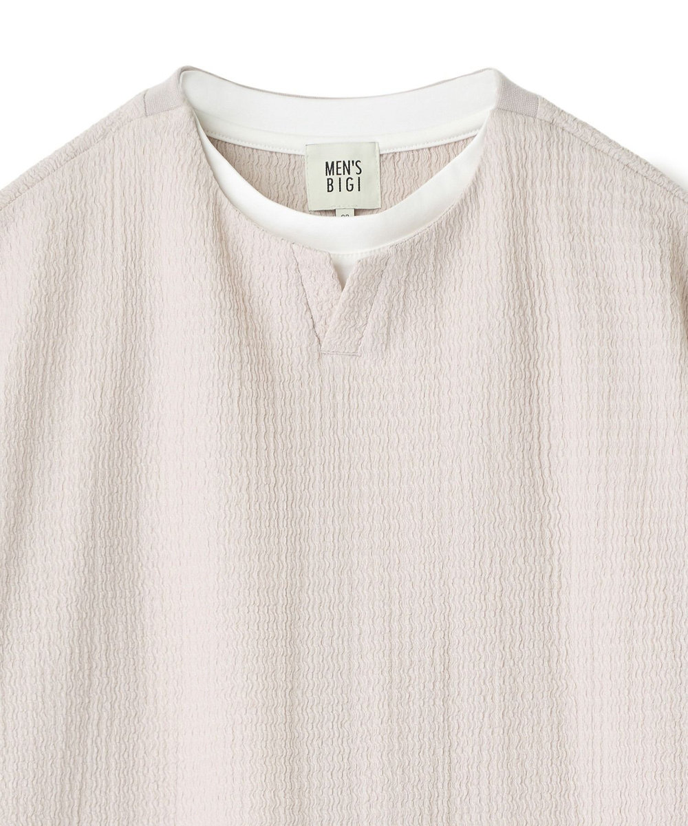 MEN'S BIGI フェイクレイヤードキーネック半袖Tシャツ グレー