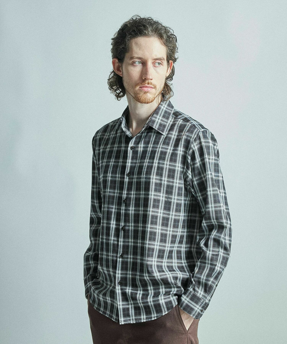 MEN'S BIGI ドビーチェックカジュアルシャツ ブラック