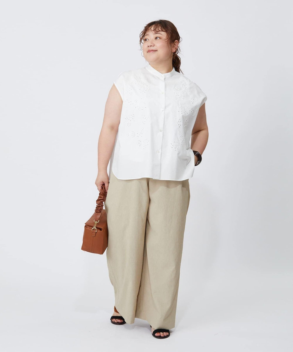 feerique Lサイズ（大きいサイズ） 【大きいサイズ】feerique カットワークレースフレンチスリーブブラウス ホワイト