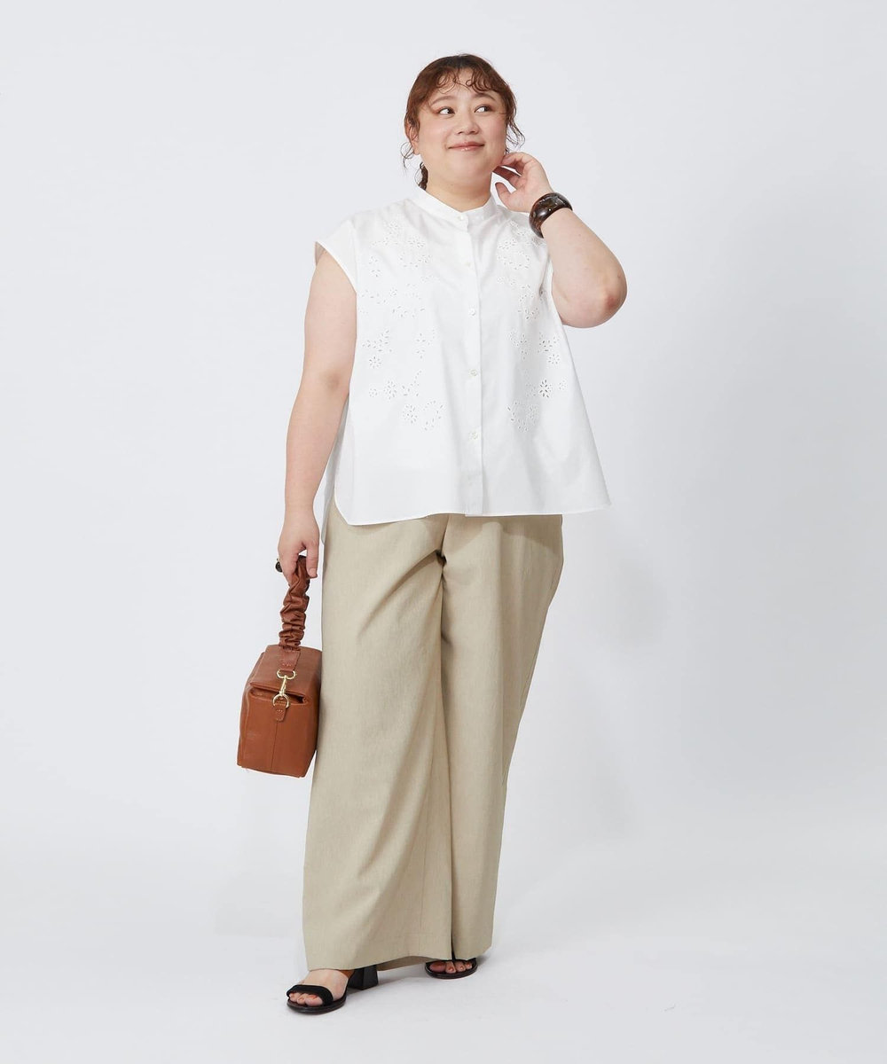 feerique Lサイズ（大きいサイズ） 【大きいサイズ】feerique カットワークレースフレンチスリーブブラウス ホワイト