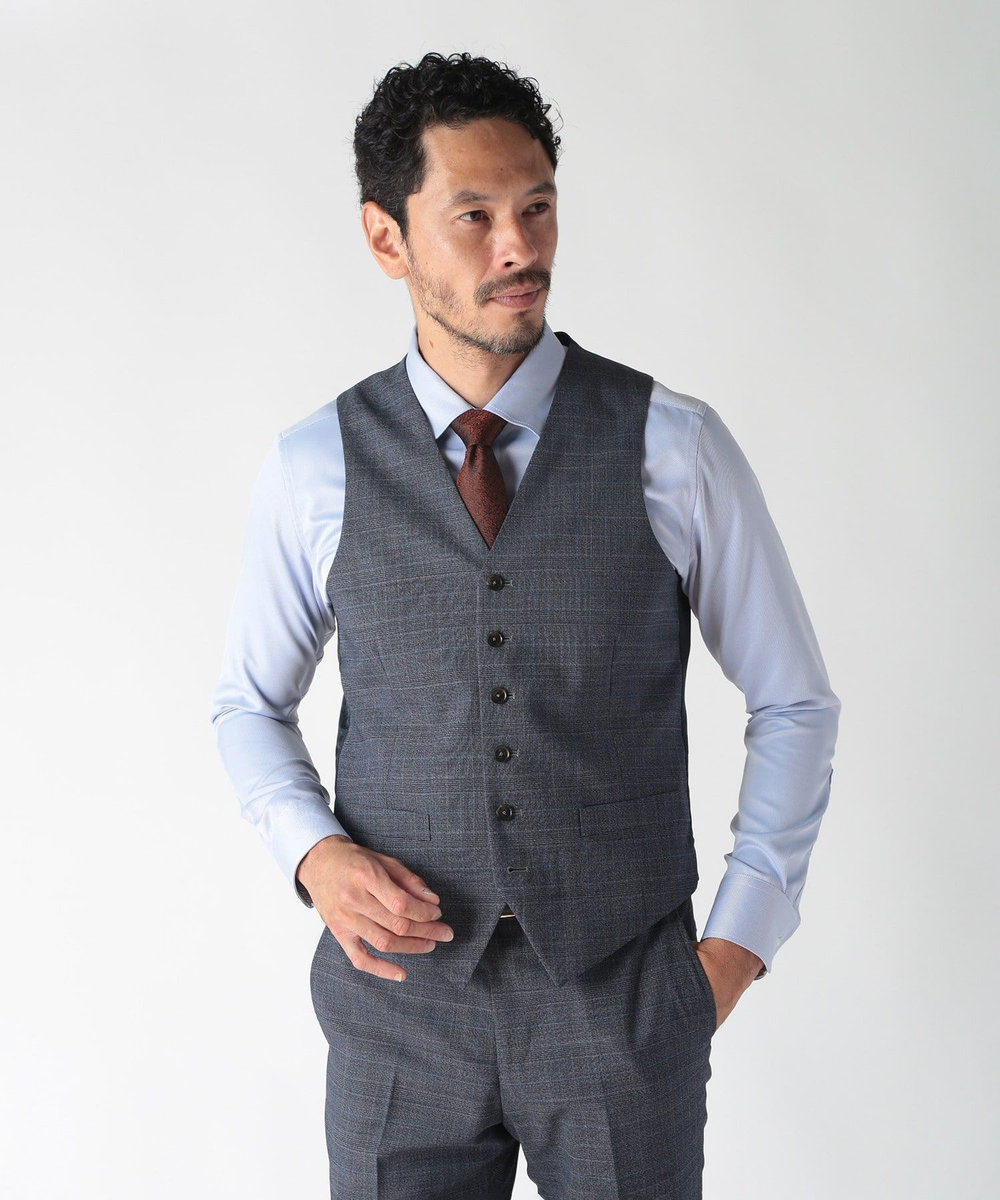 MEN'S BIGI ウールメランジグレンチェックベスト＜セットアップ＞ グレー