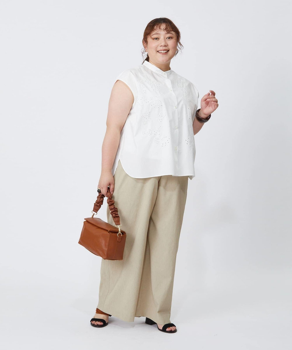 feerique Lサイズ（大きいサイズ） 【大きいサイズ】feerique カットワークレースフレンチスリーブブラウス ホワイト