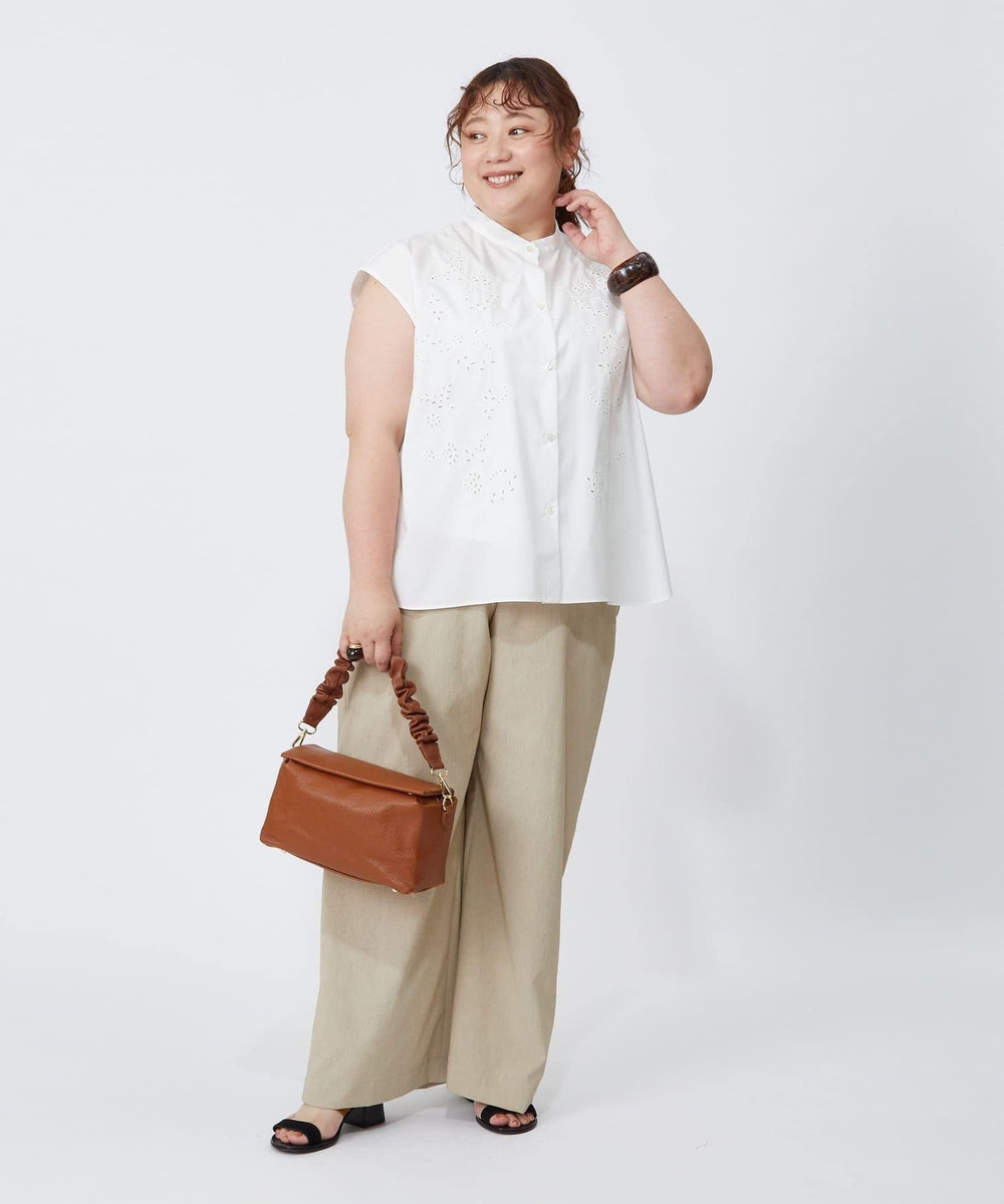 feerique Lサイズ（大きいサイズ） 【大きいサイズ】feerique カットワークレースフレンチスリーブブラウス ホワイト