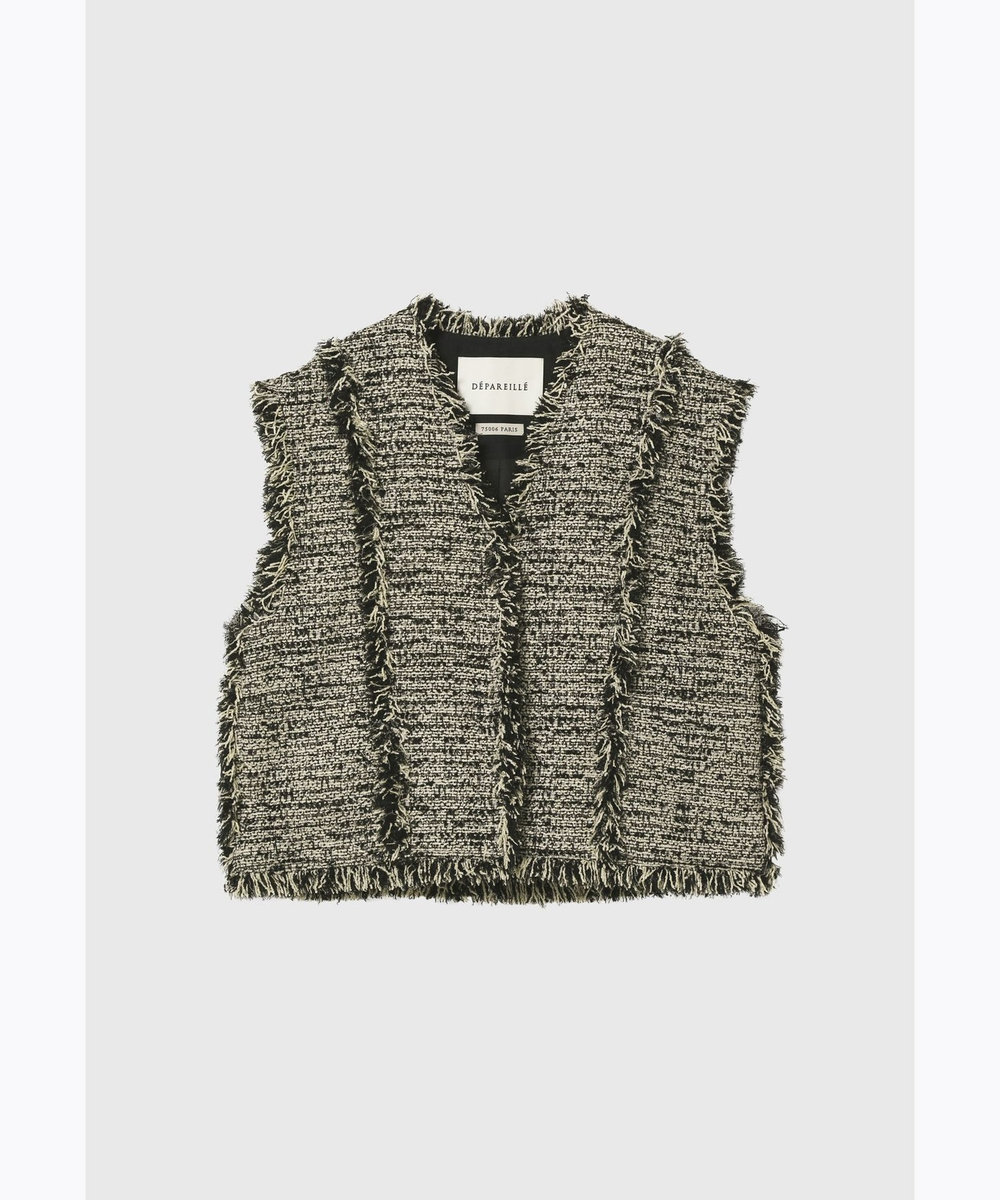 DÉPAREILLÉ FANCY TWEED V NECK GILET / ファンシーツィードVネックジレ ブラック